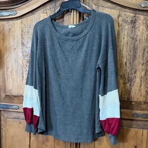 BiBi Charcoal Knit Top with balloon sleeves